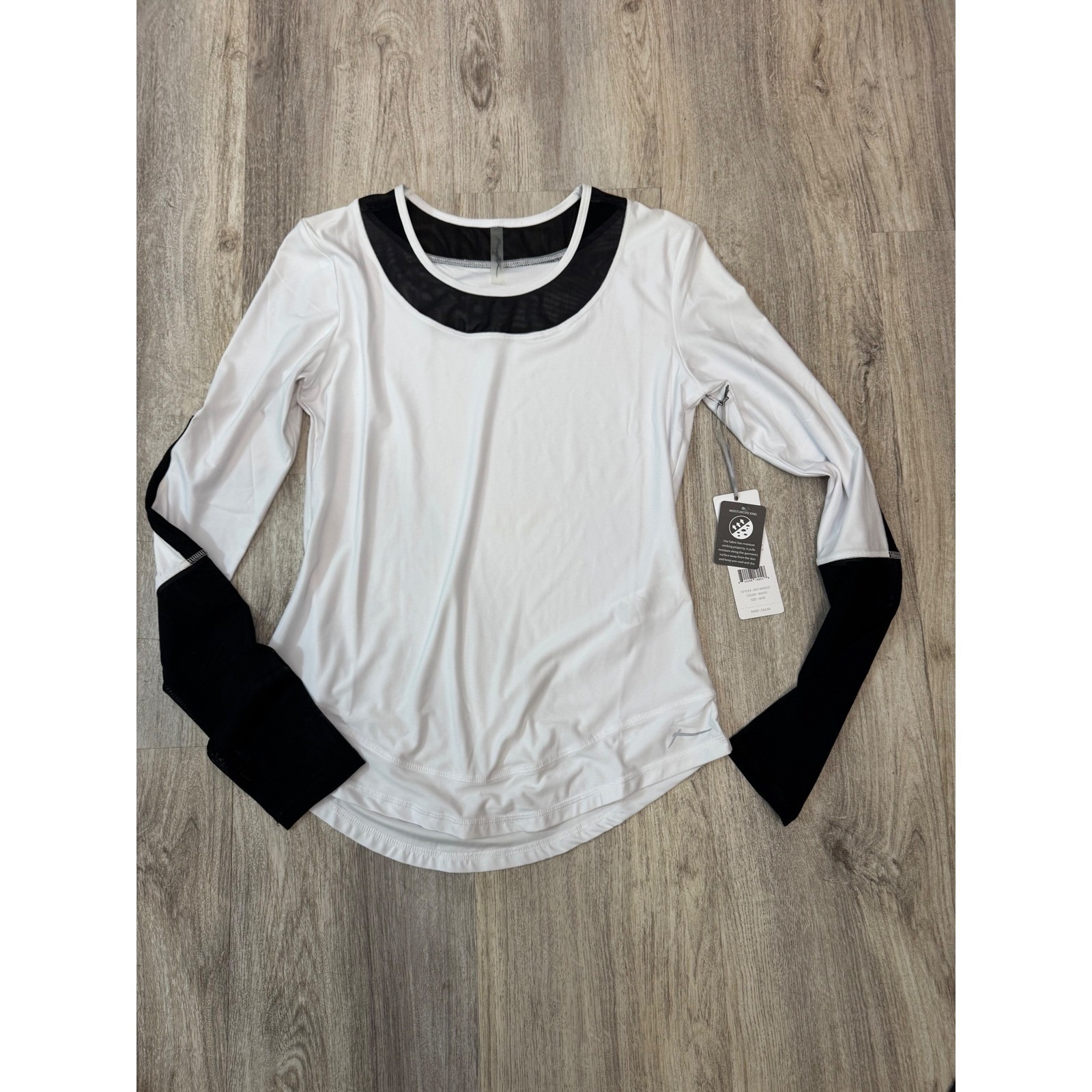 By Gottex Sport White Black Mesh Neck Long Sleeve Athletic Top M Nwt